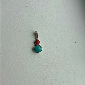 Vibrant silver with turquoise and coral Pendant